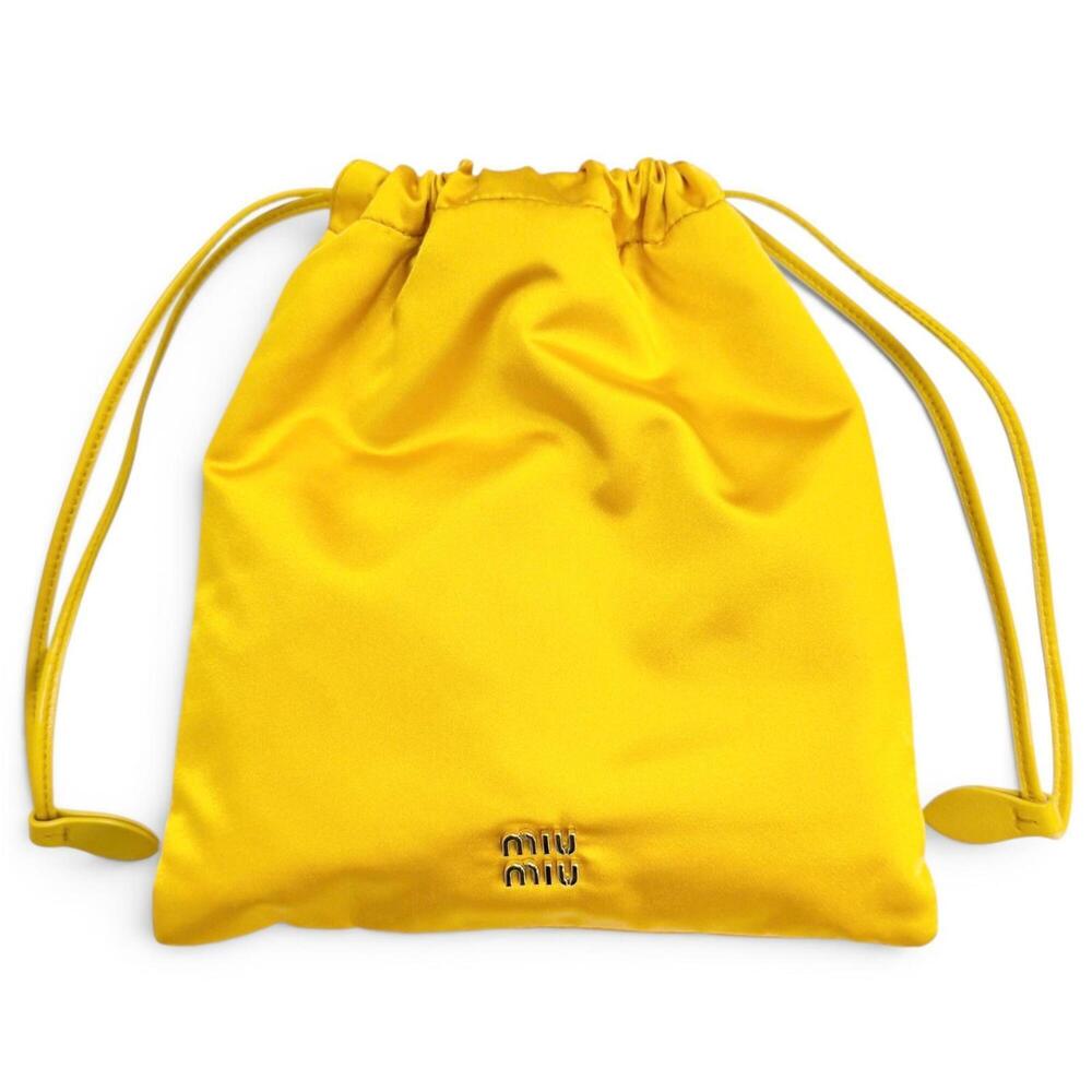 MIUMIU 5NG010 Duchess Drawstring Pouch, Satin Silk with Leather Accents, Logo...